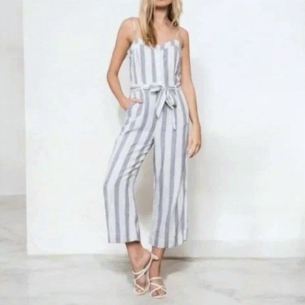 Rails Harper Linen Blend Wide Leg Jumpsuit in Laguna Stripe Romper Women's Small